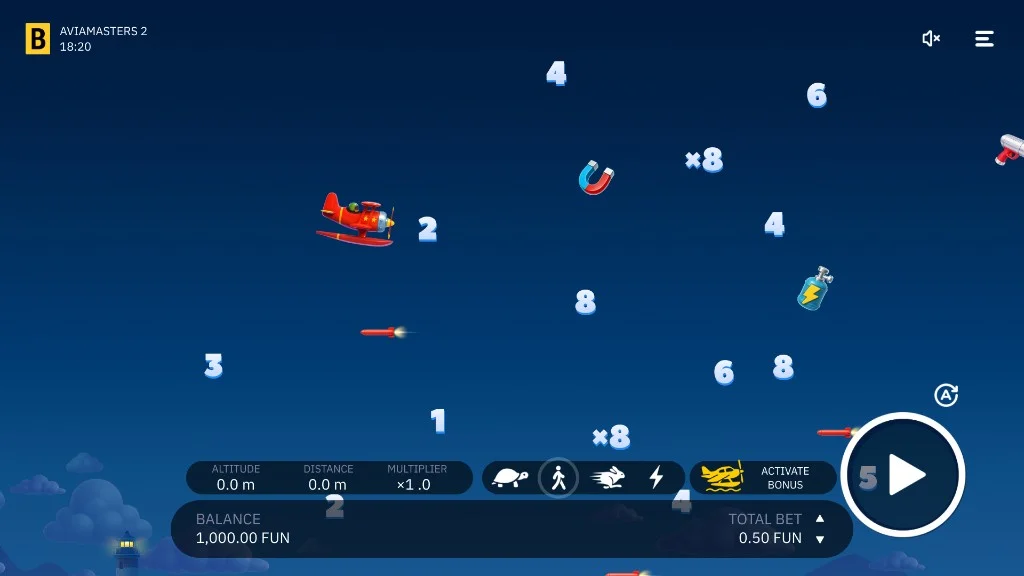 Aviamasters 2 bet and LAND controls on the vacation crash screen